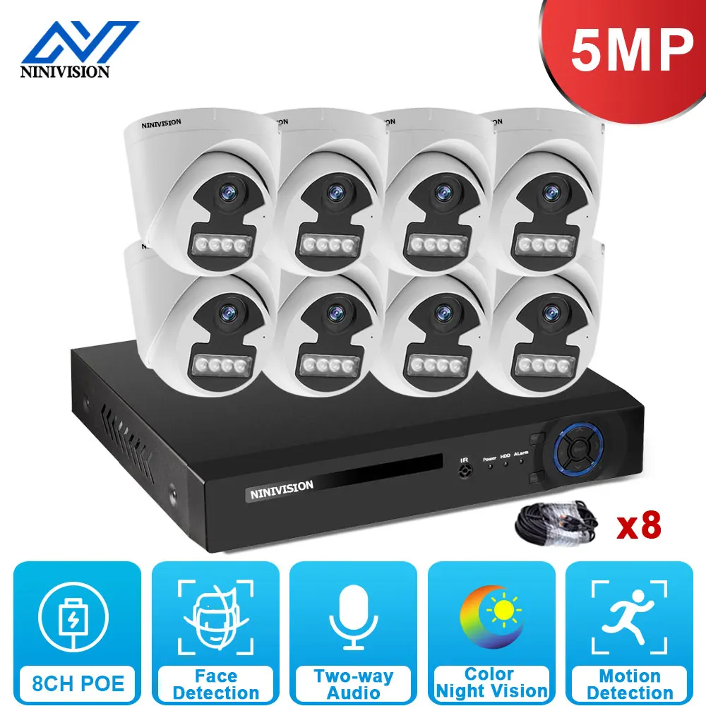 

8ch POE NVR POE IP видео Камера камера видеонаблюдения системы безопасности для дома 5MP H.265 HD Цвет Ночное видение купольная IP камера POE Камера систем...