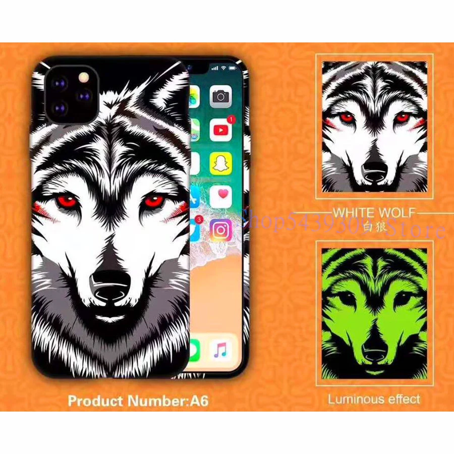 Fashion Lion Wolf Tiger Dark Luminous TPU Case For iPhone 6 6s 7 8 Plus 11 12 Pro X XS MAX XR Glow The Night Soft Phone Cover