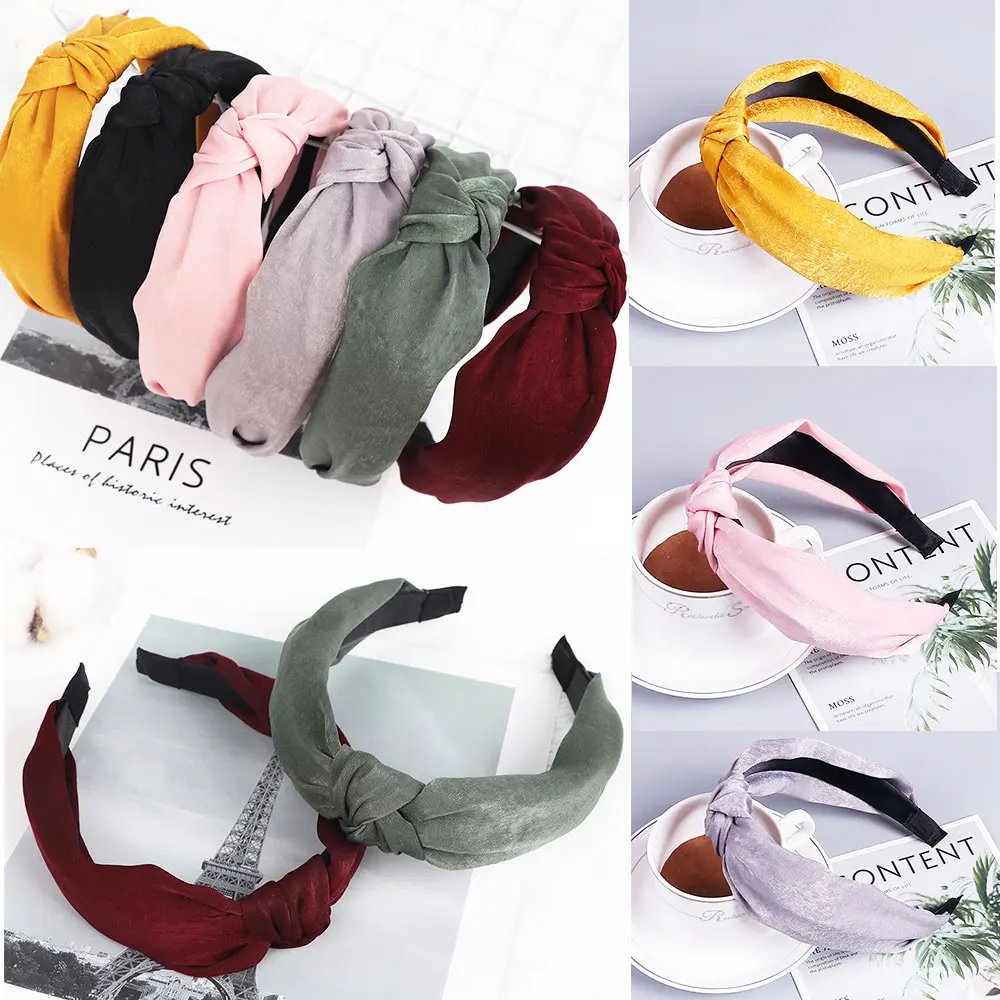 Мода сплошной цвет крест узел женские волосы головная лента с бантом повязка на