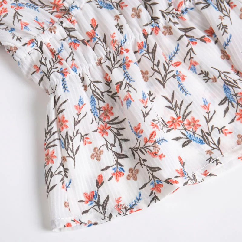 

Summer women's shirt casual flower print bow decorative shirt