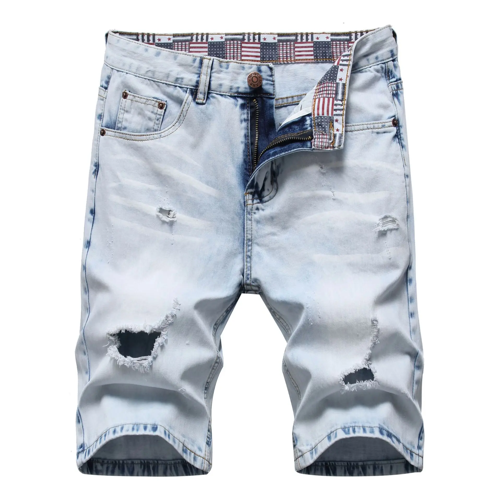 

Young Summer Jean Shorts With Holes, Thin Light Colored Casual Pants For Men
