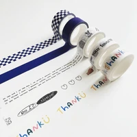 1pc ins blue plaid washi tape simple style thank english sealing sticker student creative stationery masking decorative tape