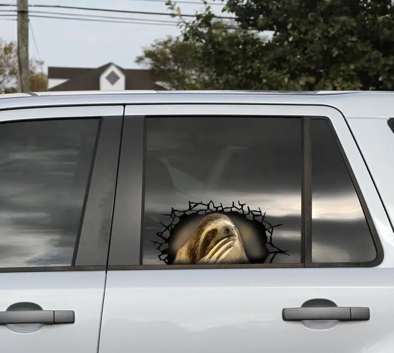 

2021 Sloth 3D sticker, cracked window decal , funny sloth decal
