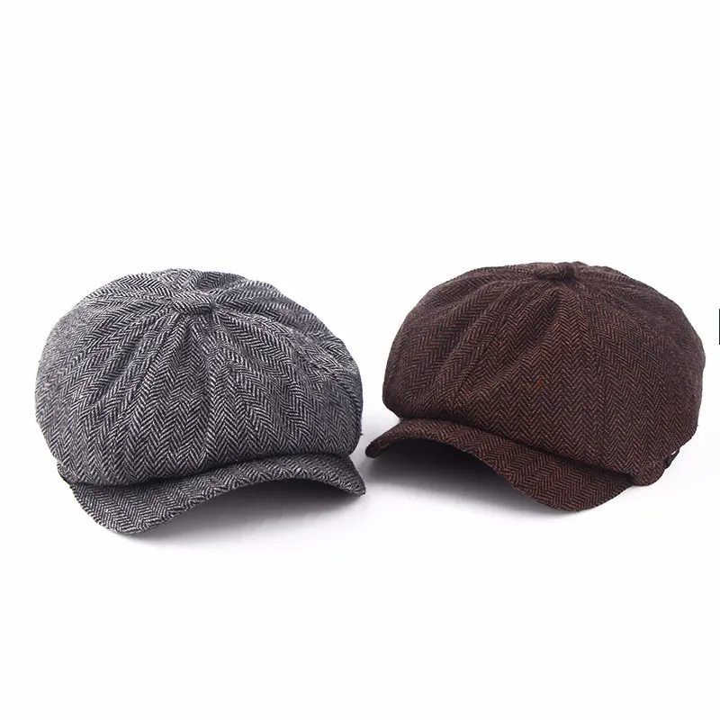 

2019new Octagonal Cap Newsboy Beret Hat Autumn And Winter Hats For Men's Coffee Color Handsome Plaid Casual Hat Beret Cap