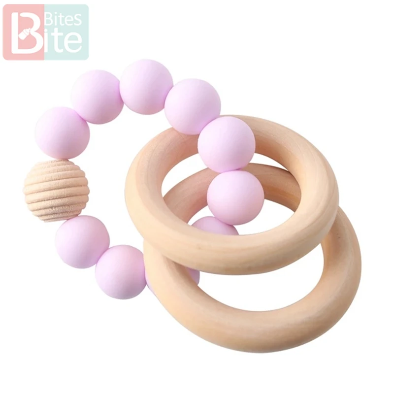 Candy Purple Rattle 1 шт. детский силиконовый Прорезыватель для браслетов младенцев, погремушка, силиконовые бусины с резьбой, браслеты, прорезыватели, ювелирные изделия, деревянные кольца для грызунов - Цвет: Candy Purple Rattle