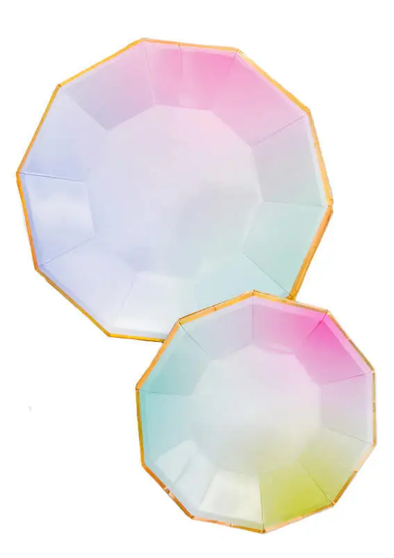 80 шт тарелки пастельные радужные с золотыми обеденными тарелками посуда