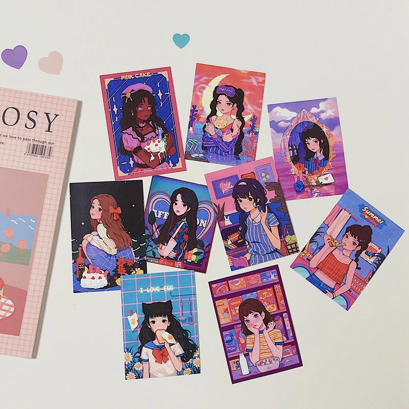 9 листов в японском стиле Харадзюку на комиксов для карт ретро иллюстрация