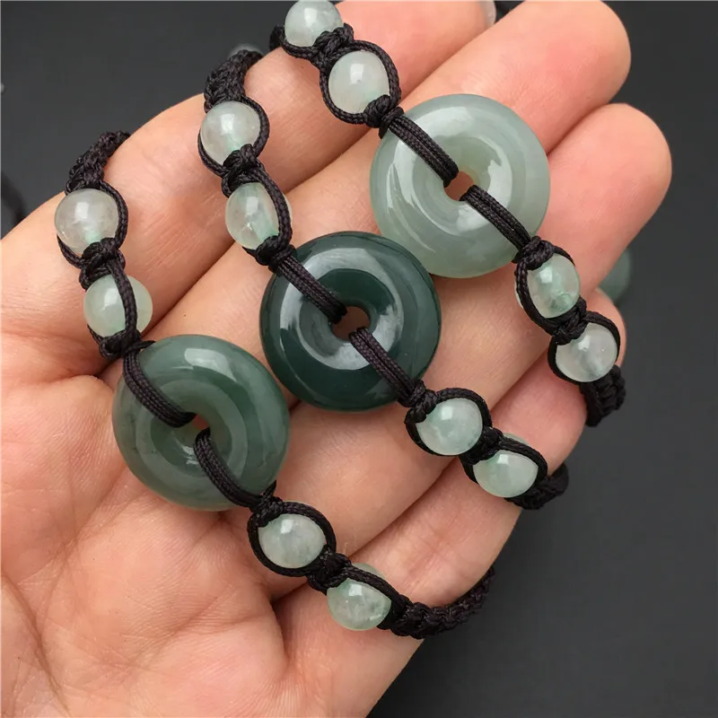

Natural Myanmar jade bracelet jewelry Unisex Green Emerald bracelets for women Round Donut Strand Bracelets gift bangles genuine