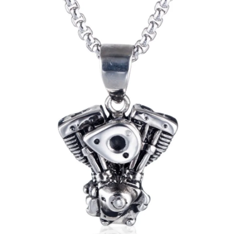 

European and American Motorcycle Jewelry Stainless Steel Men's Engine Skull Pendant New Men's Pendant