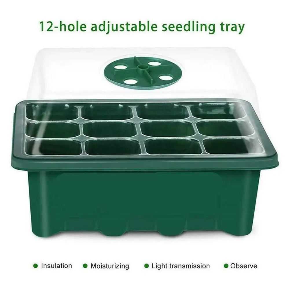 

12 Holes Seedling Tray Seed Starter Tray Greenhouse Grow Trays Humidity Adjustable Plant Starter Kit with Dome and Base