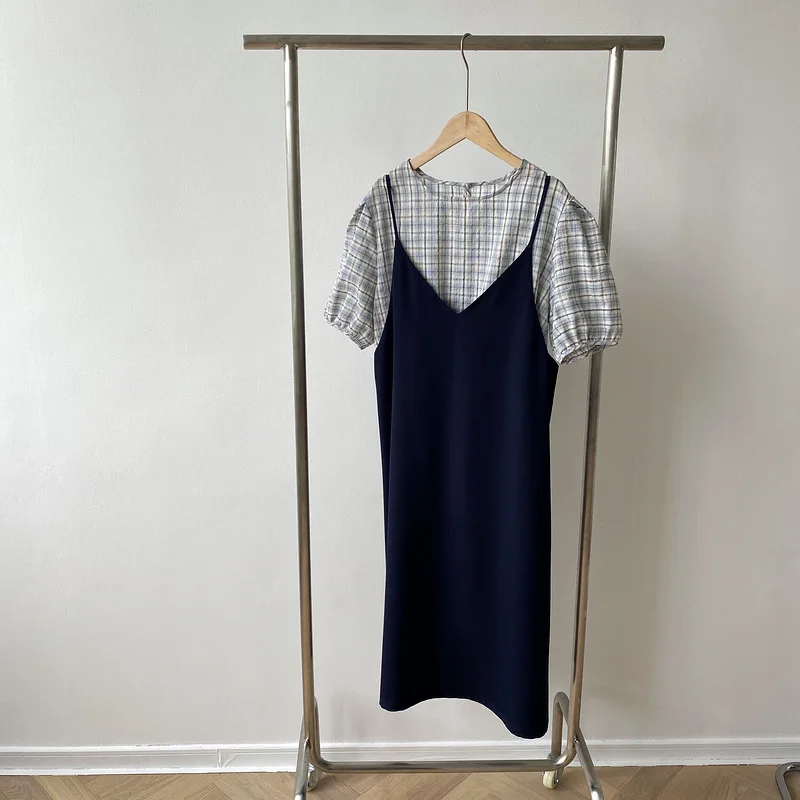 

Chic V-neck Solid Chiffon Slip Women Dresses Adjustable Strap Loose Fitting Sleeveless Femme Robe 2021 Summer Korean Ol Vestidos