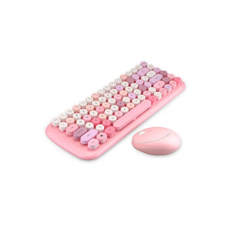 2.4G Wireless Keyboard Mouse Kit Girl Gift Retro Vintage Colorful 84 Round Key Orange Cute Pink Blue Green For PC Laptop New | Компьютеры