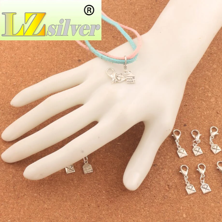 200PCS Zinc Alloy Heart Envelope Made With Love Lobster Claw Clasp Charm Beads 24.6x6.4mm Jewelry DIY C460