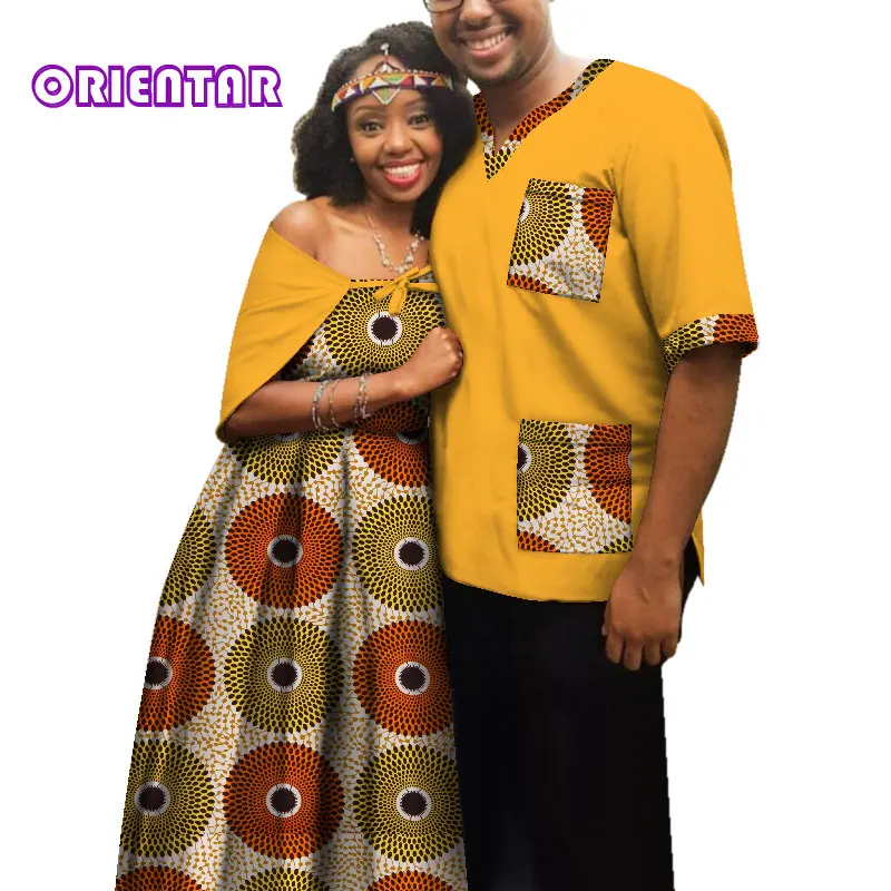Traditional African Clothes for Couples Men Women African Print Long Dress Tops T Shirt Casual Ball Gown Lover Clothing WYQ181