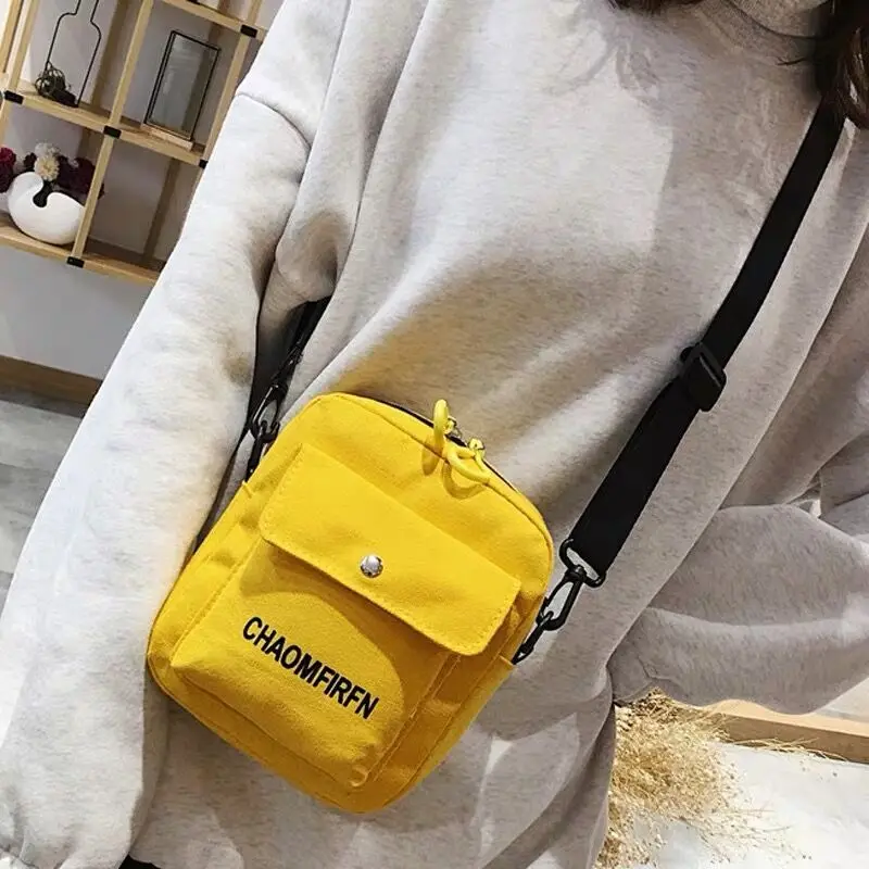 

Women Pure Color Simple Canvas Shoulder Bag Headphone Jack Crossbody Bag Phone Bag Zipper Outdoor Bag Fashion Mini Cell Casual
