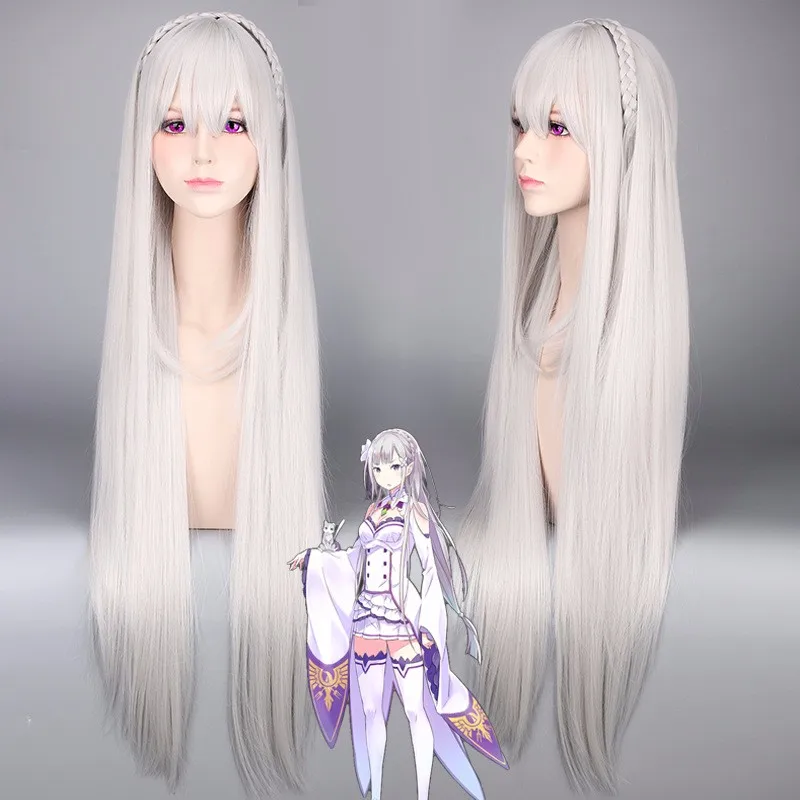 Жизнь в другой мир от нуля Re:Zero kara Hajimeru Isekai Seikatsu Эмилия длинный парик для косплея +