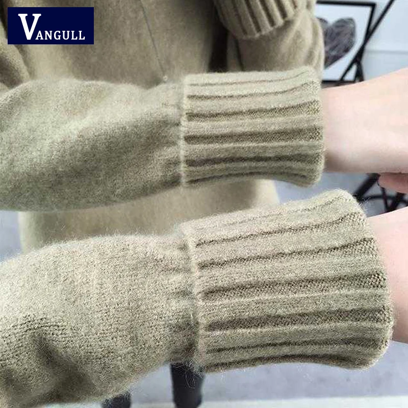 Vangull однотонный вязаный свитер с высоким воротом женский длинным рукавом толстые