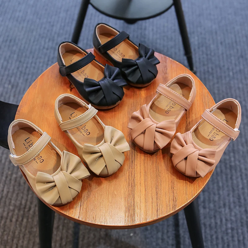 

Kid Sandals for Girls Princess Shoes Fashion Solid Color Children Bow Little Girls Leather Shoes Toddler Girls Flat Shoes