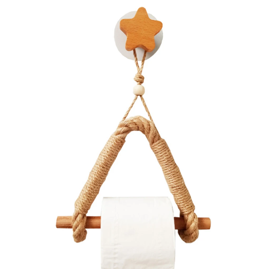 

Vintage Towel Hanging Rope Paper Holder Wall Hanging Tissue Hanger Bathroom Wood Decoration Movable Paper Roll Rack