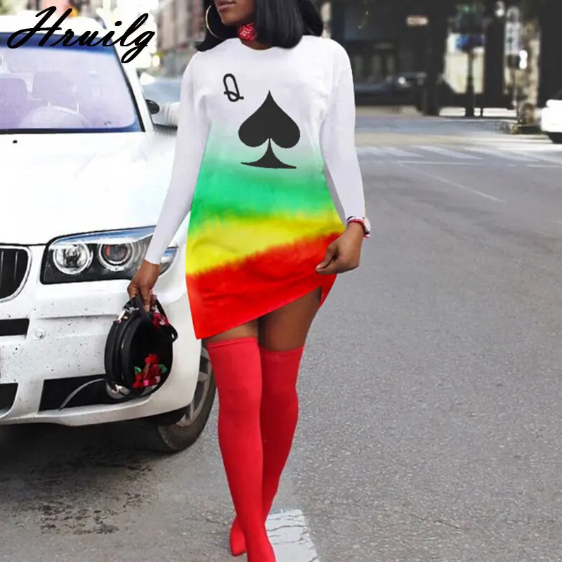 Женское Повседневное платье с длинным рукавом круглым вырезом и принтом в виде