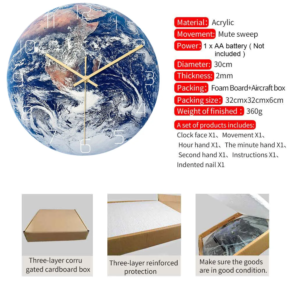 Креативные земные настенные часы светящиеся Антарктические акриловые бесшумный
