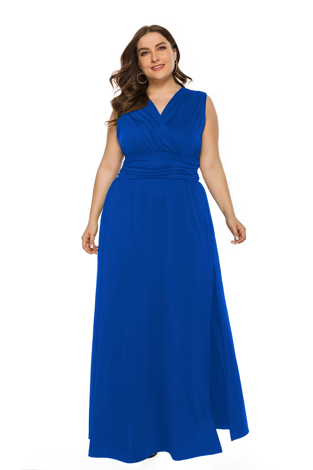 

Women Summer Dress V Neck Sleeveless Plus Size 5XL Long Maxi Beach Dress Sexy Solid Split Dress robe femme vestidos de verano