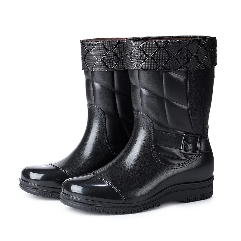 

PVC Fashion Winter Warm Rainboots Casual Men's Mid-tube Rain Boots Waterproof Rubber Shoes Kitchen Non-slip Work Water Boots