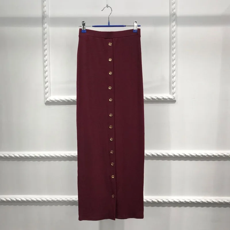 Wine red skirt Хлопковая женская облегающая Однотонная юбка-карандаш мусульманская малайзийская Женская юбка с высокой талией, плотно прилегающая пуговица - Цвет: Wine red skirt