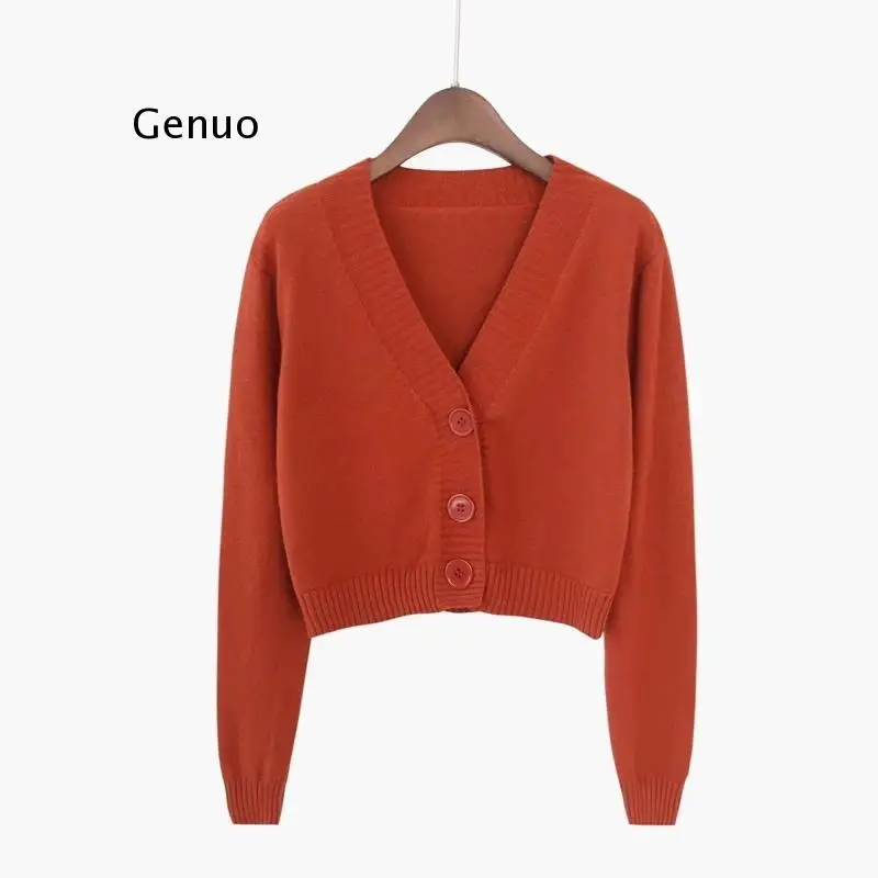 Вязаный Укороченный кардиган женский корейский короткий свитер с длинным