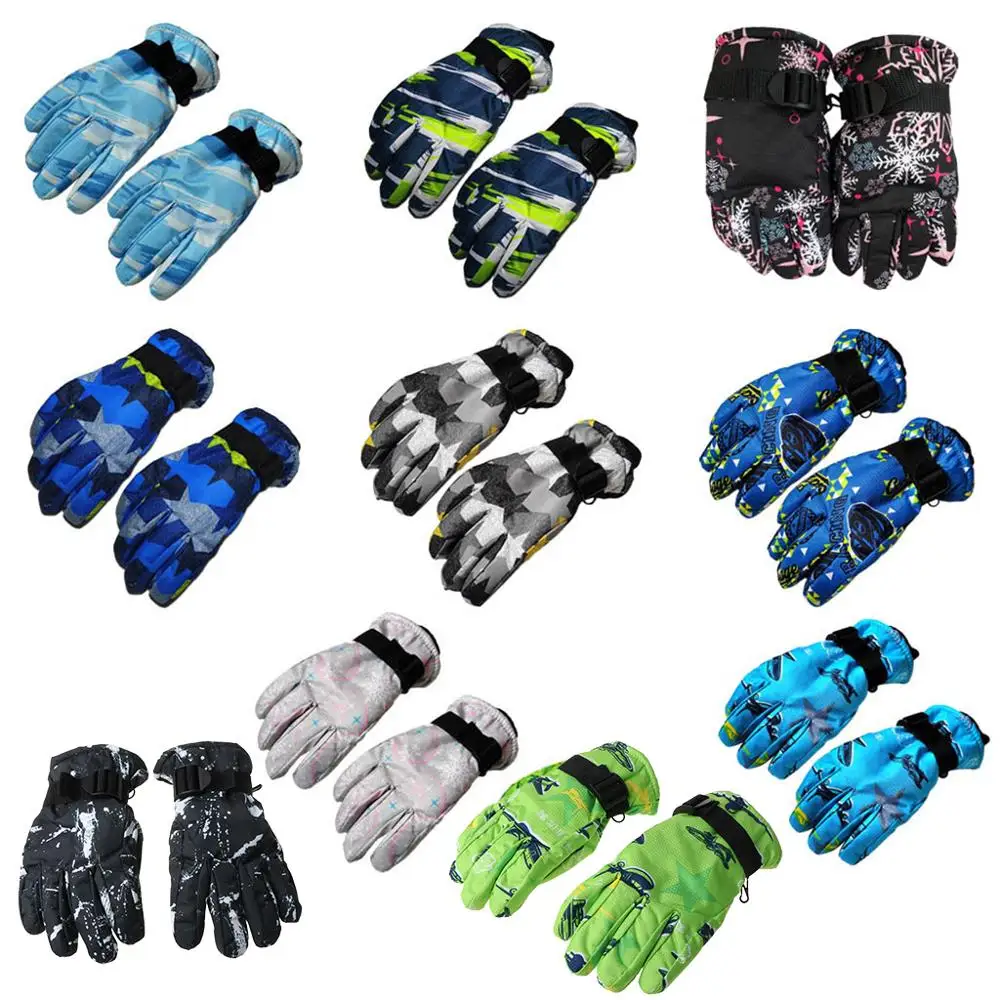 

Kids Fashion Print Ski Gloves Winter Snow Snowboard Windproof Waterproof Outdoor Sports Adjustable Wrist Thicken Mitten