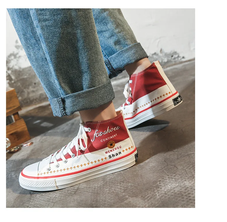 

Spring Solid Color Purple Women's Casual Shoes Vulcanized Sneakers Men High Top Canvas Flats Shoe Lace Up Footwear