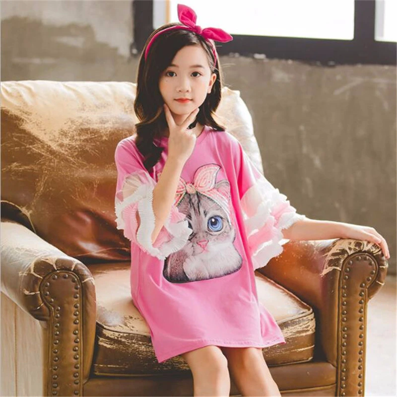 Женское платье-футболка с длинным рукавом и принтом | Детская одежда обувь