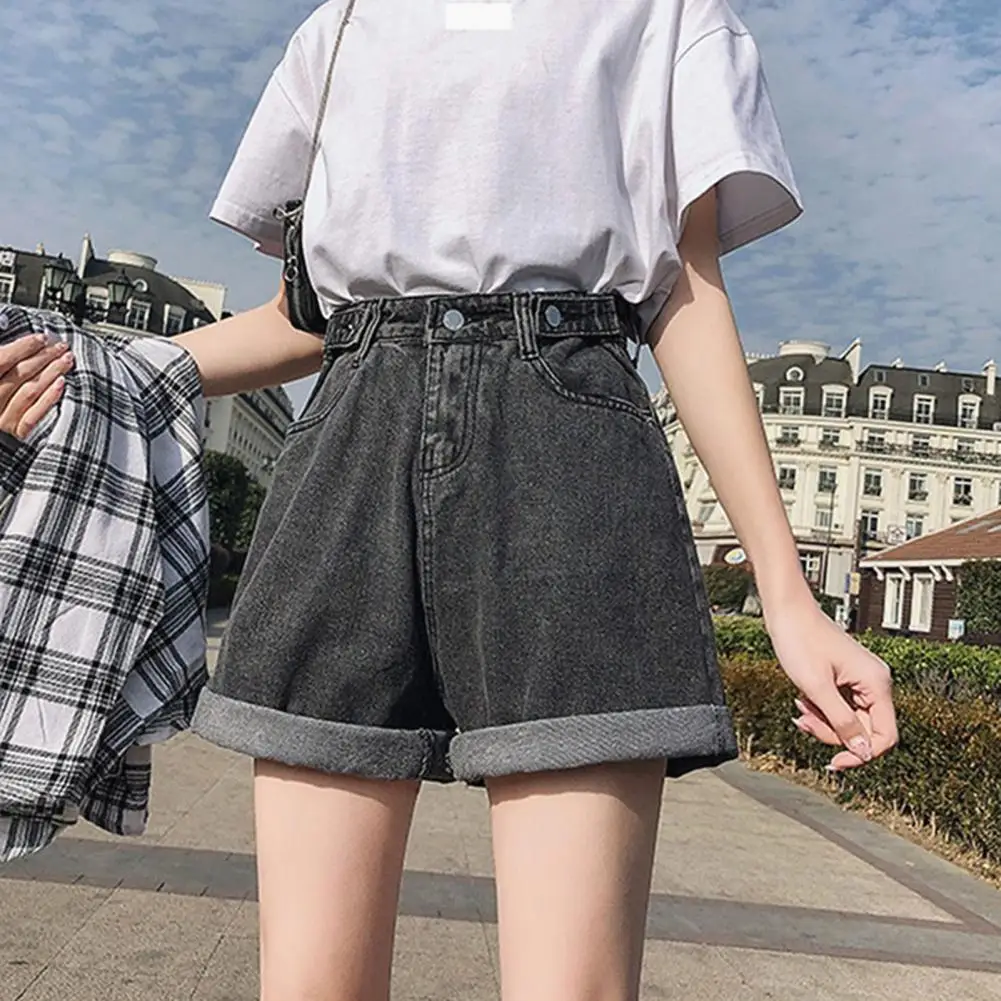 

Women High Waist Button Wigh Leg Jeans Shorts Denim Shorts High Waist Button Women Wide Leg Loose Fit Denim Shorts for Travel