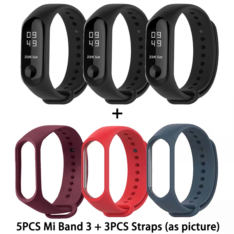 CN 3PCS Strap 3PCS 2 Origina Xiaomi Mi Band 3 4 смарт-Браслет фитнес-браслет большой сенсорный экран OLED частота сердечных сокращений сообщения Smartband - Цвет: CN 3PCS Strap 3PCS 2