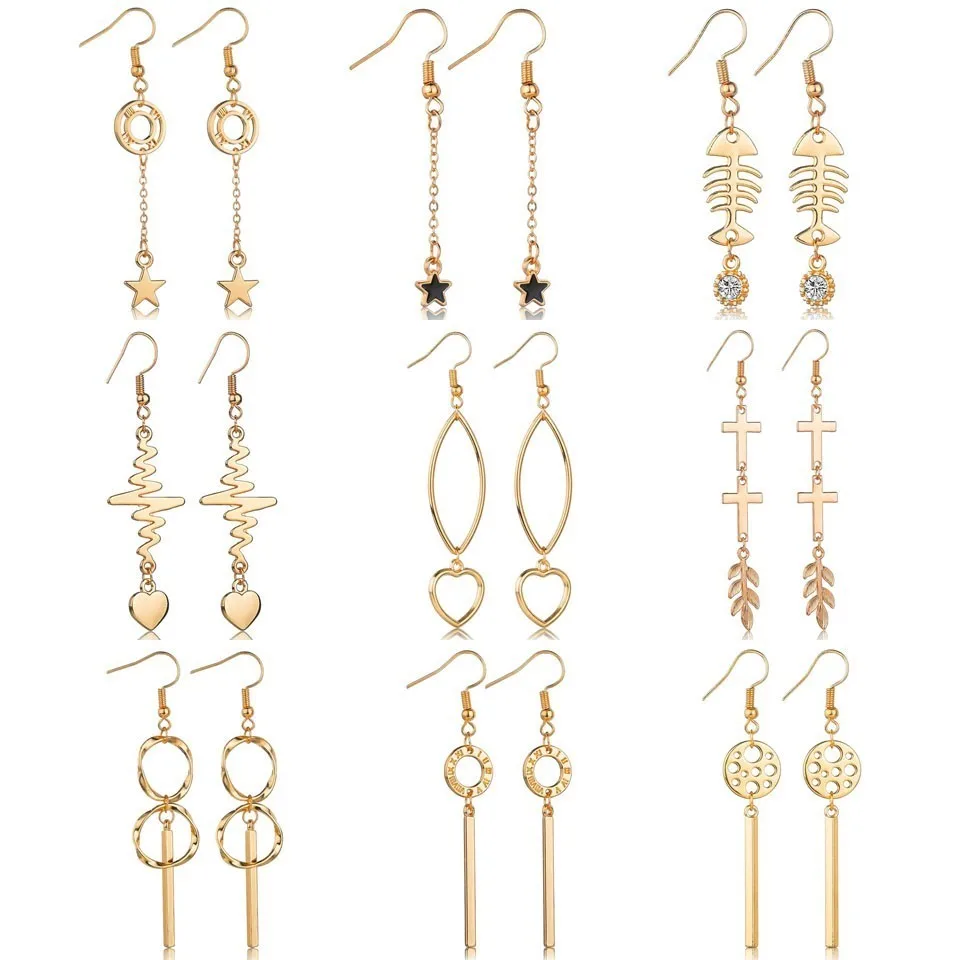 Модные Эффектные серьги элегантные Геометрические длинные Подвесные с крестом