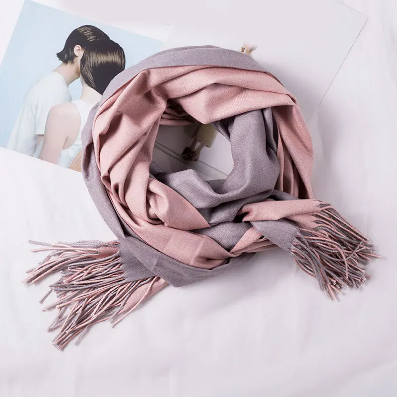 

Tassels Scarves Female Foulard Hijab Double Sided Solid Color Winter Cashmere Scarf Long Pashmina Shawls Two Colors Thick Warm