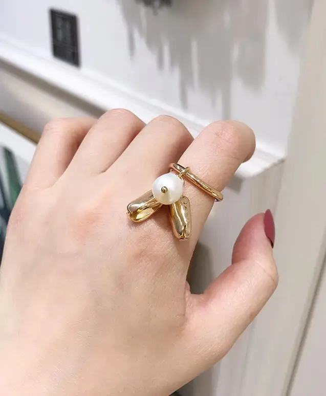 Кольца HUANZHI женские с золотым металлическим покрытием неровные жемчужные кольца