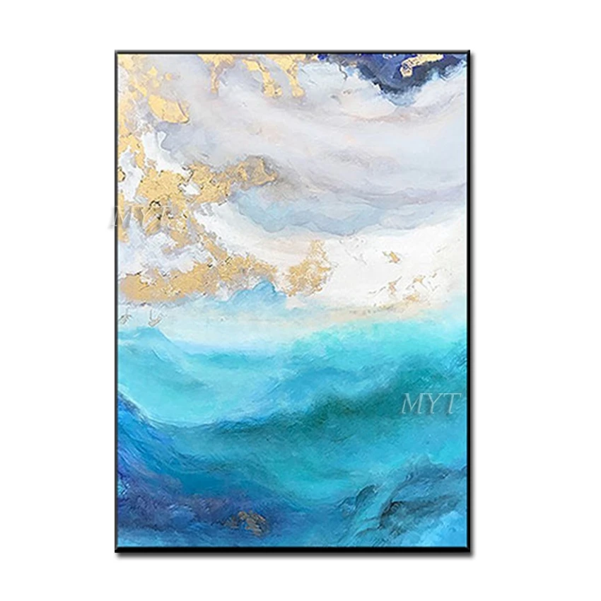 

White Clouds And Blue Mountains Abstract Oil Painting Modern Wall Art Living Room Picture Home Decoration Painting No Framed