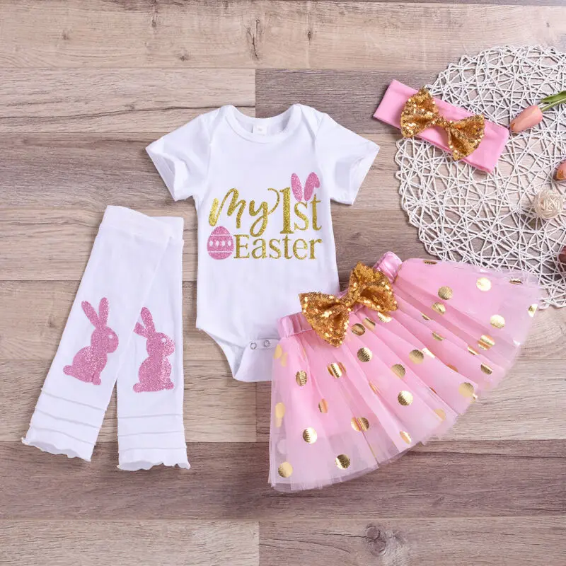 Милая Одежда для новорожденных девочек с надписью My 1st Easter Топы Комбинезон Юбка