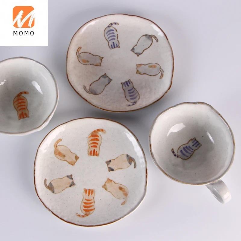 

Japanese Household Ceramic Mug Hand Painted Cute Cat Teapot Tea Cup Coffee Cup Set with Strainer