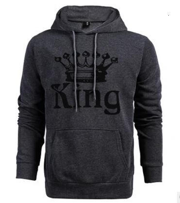STYLE D KING Модная новинка, осенне-зимняя толстовка с капюшоном для пар, толстовка с принтом короля и королевы, толстовка с капюшоном и длинным рукавом с карманом для влюбленных - Цвет: STYLE D KING