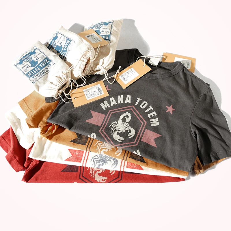 

Retro Summer Short-Sleeved T-shirt Men's Pure Cotton Washed Distressed round Neck Pullover Youth Fashion Half-Sleeved T-shirt Fa