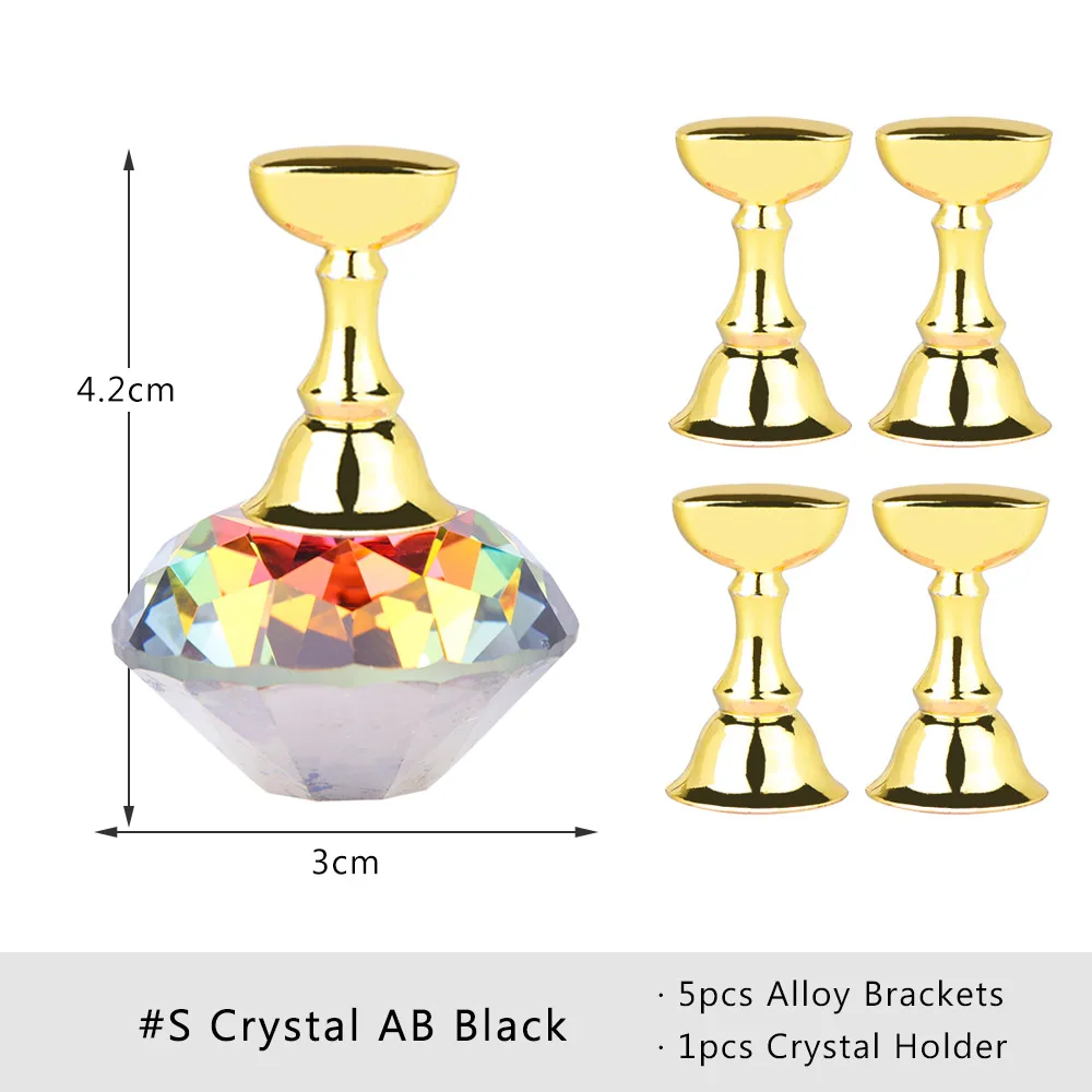 S Crystal AB Black 1 набор, магнитный держатель для ногтей из сплава, практичный дисплей, стенд, акриловые хрустальные подставки, накладные кончики для ногтей, для салона, для самостоятельного маникюра, инструменты LA741 - Цвет: S Crystal AB Black