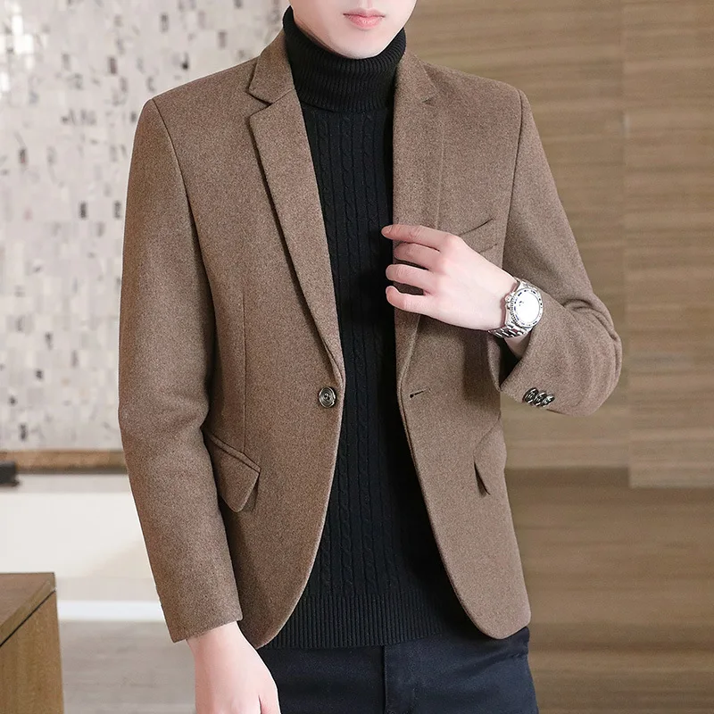 

2021 men's autumn and winter woolen casual suit youth trend slim and handsome woolen small suit