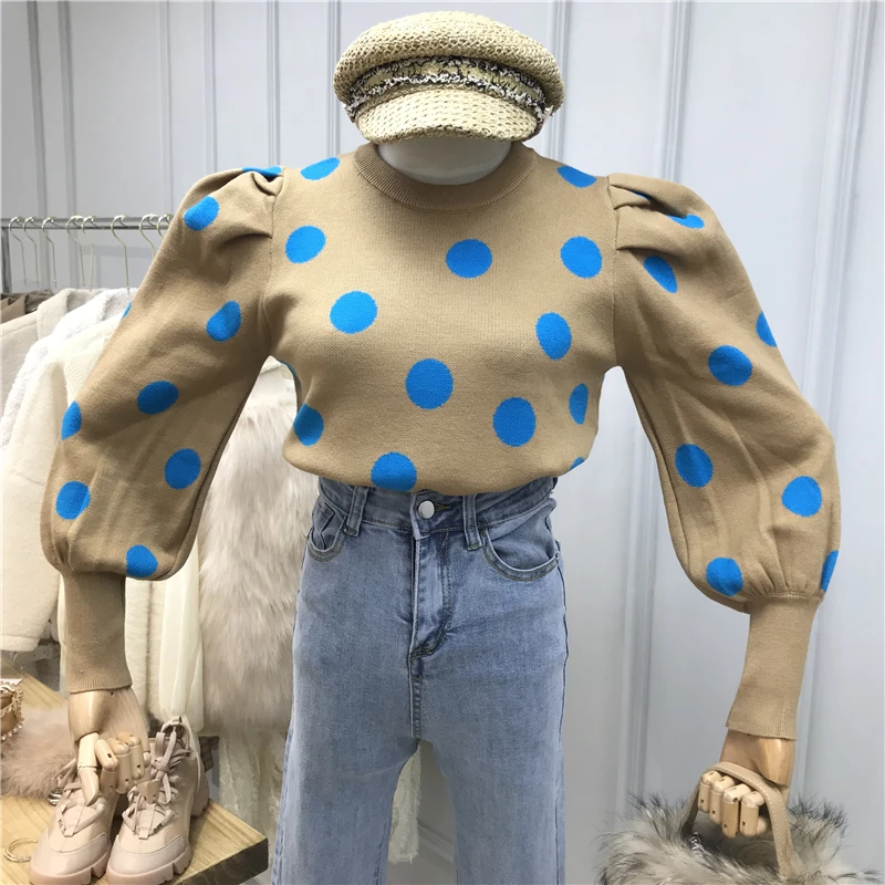 Женские пуловеры в горошек Korobov повседневные короткие свитера с круглым вырезом