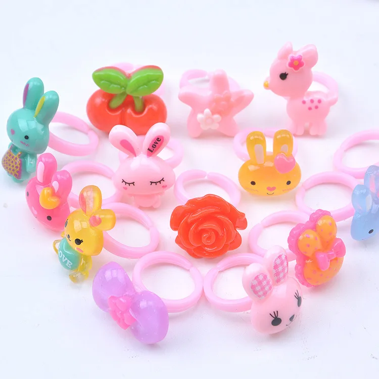 

10pcs/set Children's ring toy cartoon cute candy colors plastic ring decoration DIY handmade toys for girl