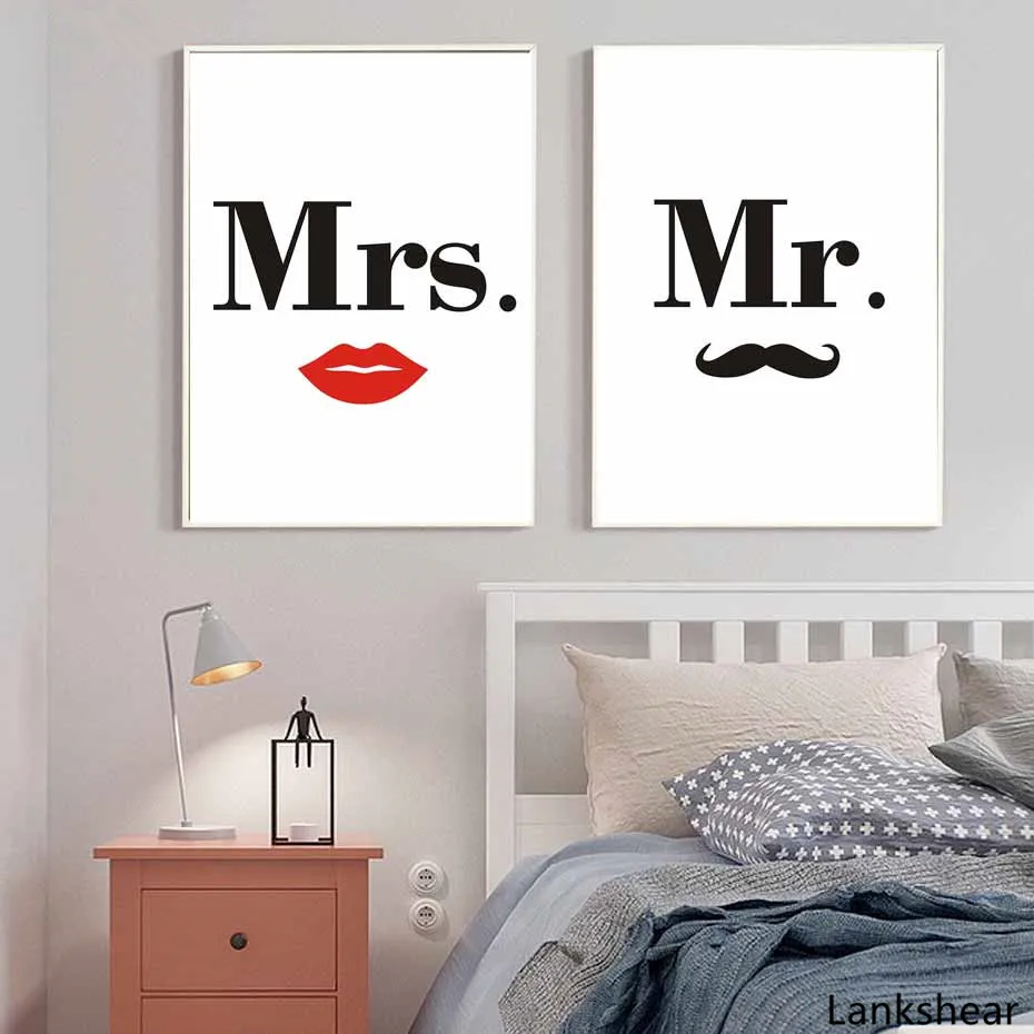 Mrs.& Mr. Борода и губы Плакаты принты пара Холст Картина на стену украшение для дома