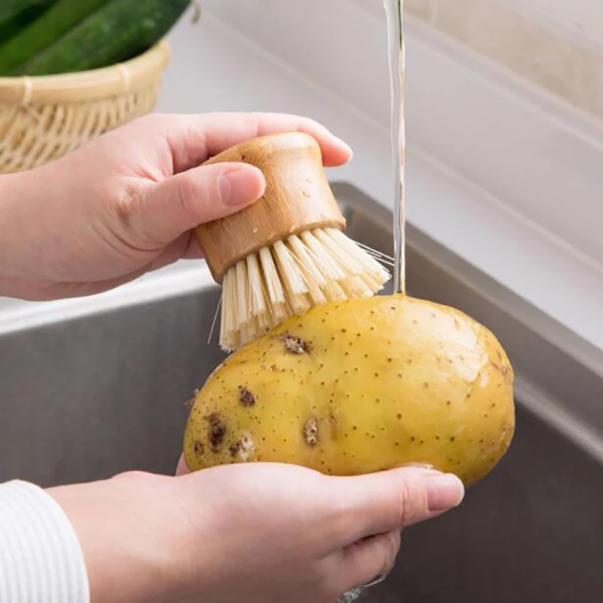 Bamboo Round Mini Palm Scrub Brush Nylon Bristles Cleaning Scrubber Wash Dishes Pots Pans Vegetables for Kitchen Sink | Дом и сад