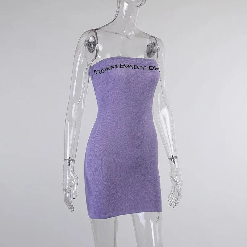 

2021 European and American new spring and autumn layered English letters tight temperament sexy solid color dress women's wear