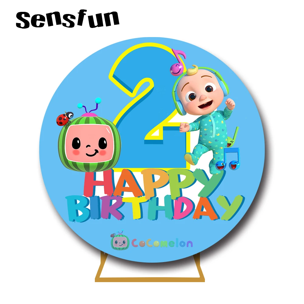 

Blue Theme Baby Cocomelon Round Backdrop Cover Kids Birthday Party Decoration Circle Background Elastic Customized